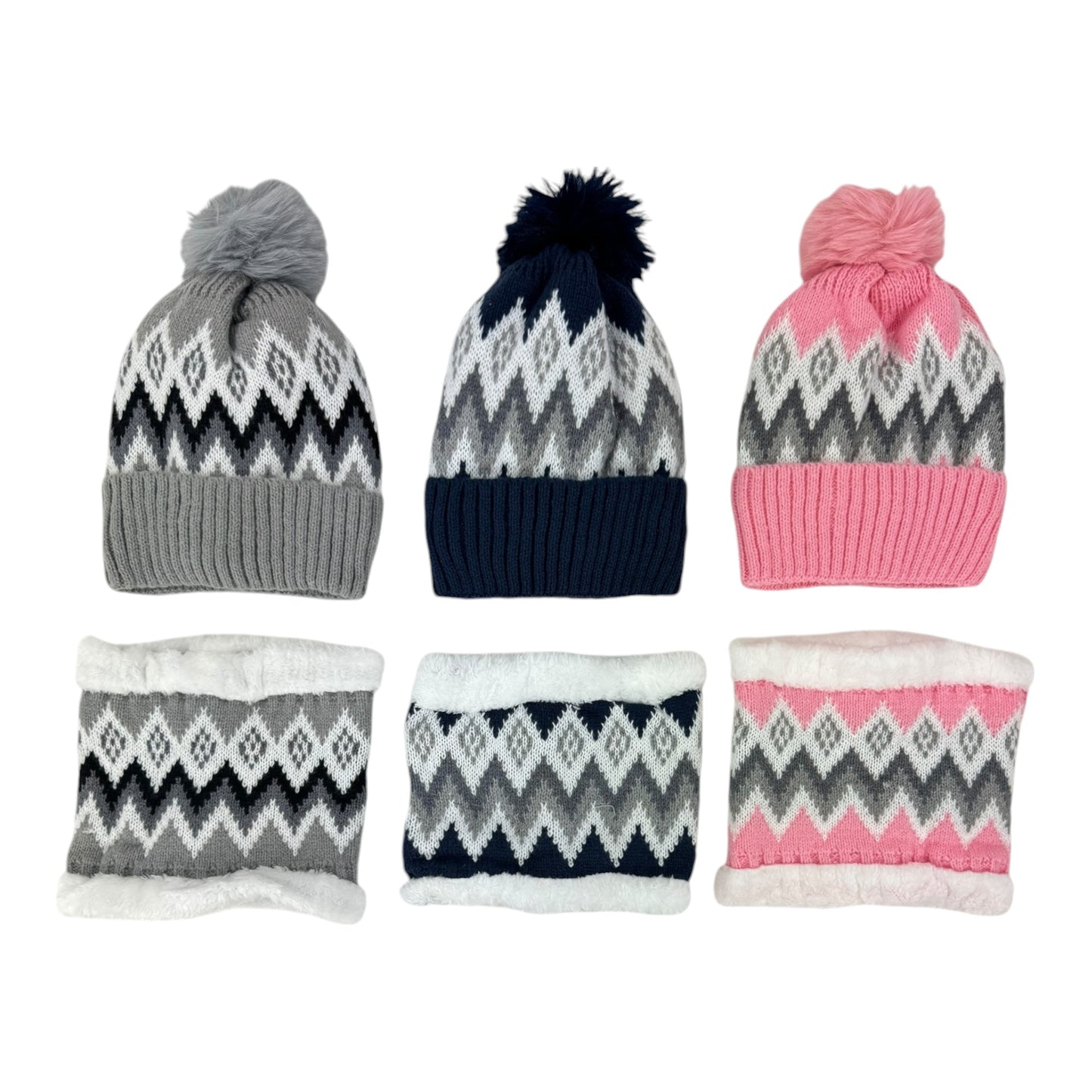 Pom Pom Knitted Beanie With Neck Warmer JH4730-5(12PCS)