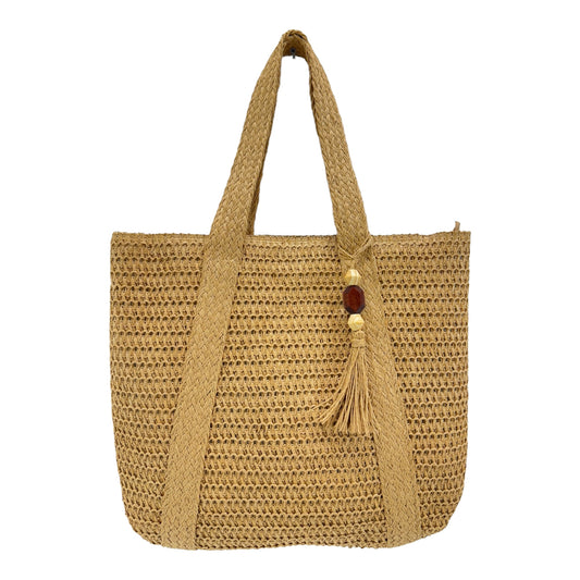 Rattan Beach Tote Shoulder Bag With Tassel BG4225-5. (1pc)