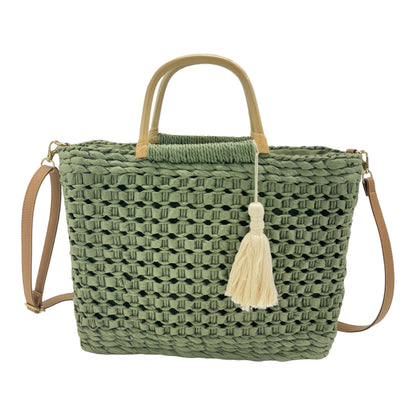 Rattan Beach Tote Shoulder Bag With Tassel BG4225-2. (1pc)