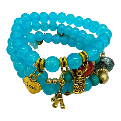 Natural Stone Multi Charm Bracelet Set BR4228-9 (12PC)