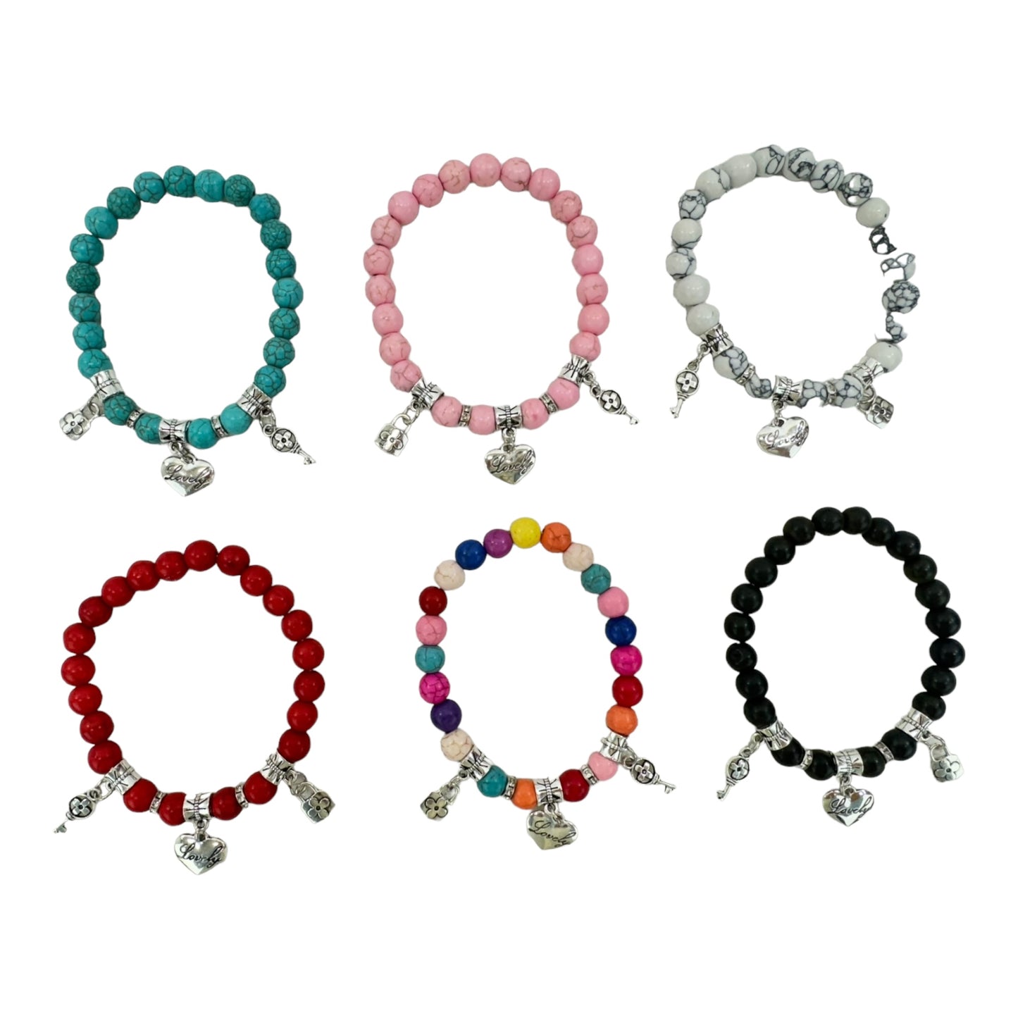 Natural Stone Multi Charm Bracelet BR4226-2 (12PC)