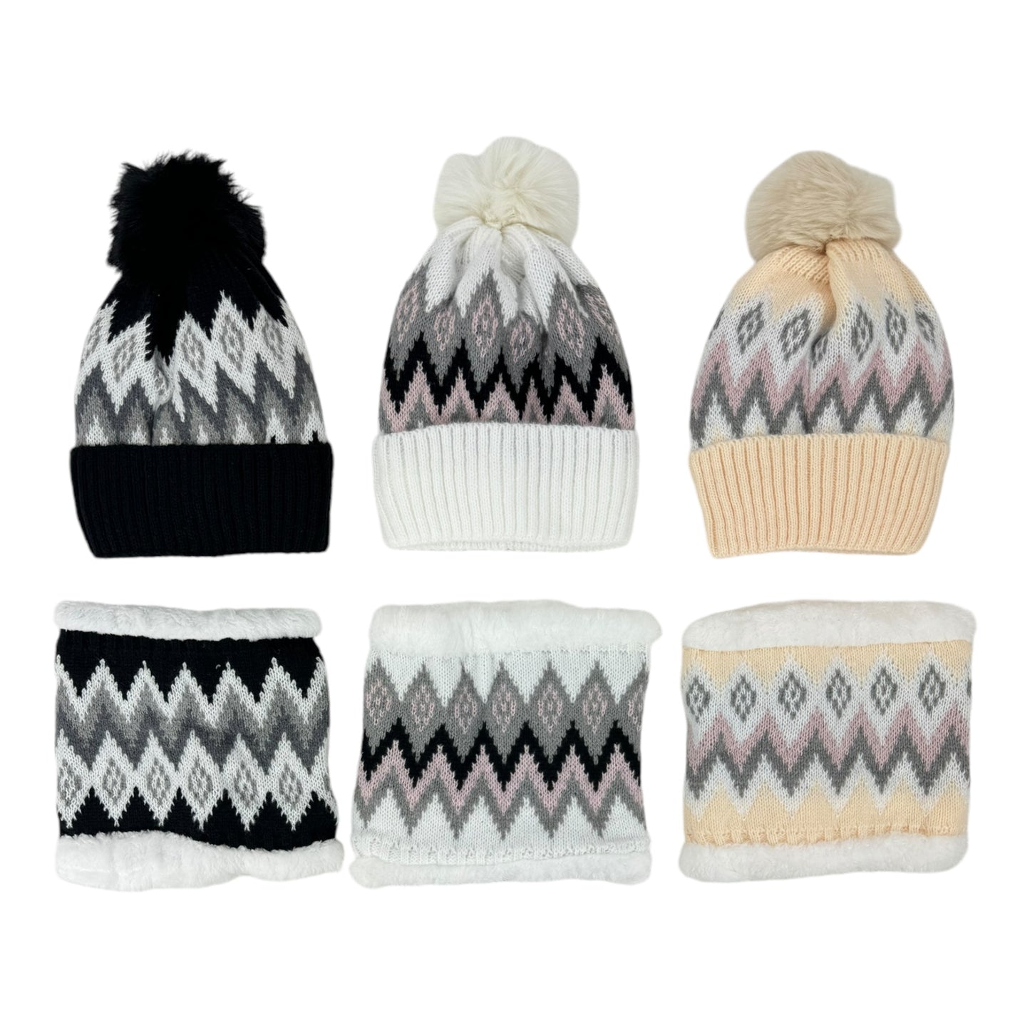 Pom Pom Knitted Beanie With Neck Warmer JH4730-5(12PCS)