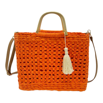 Rattan Beach Tote Shoulder Bag With Tassel BG4225-2. (1pc)