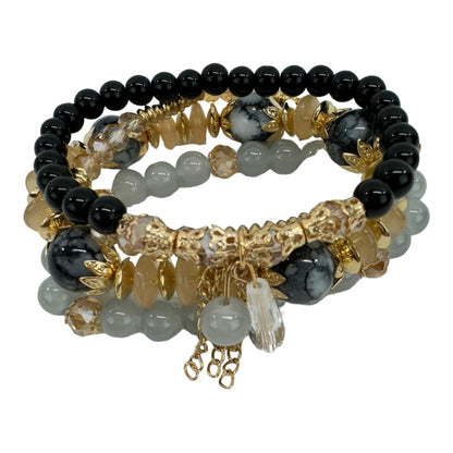 Natural Stone Crystal Charm Bracelet Set  BR4228-15 (12PC)
