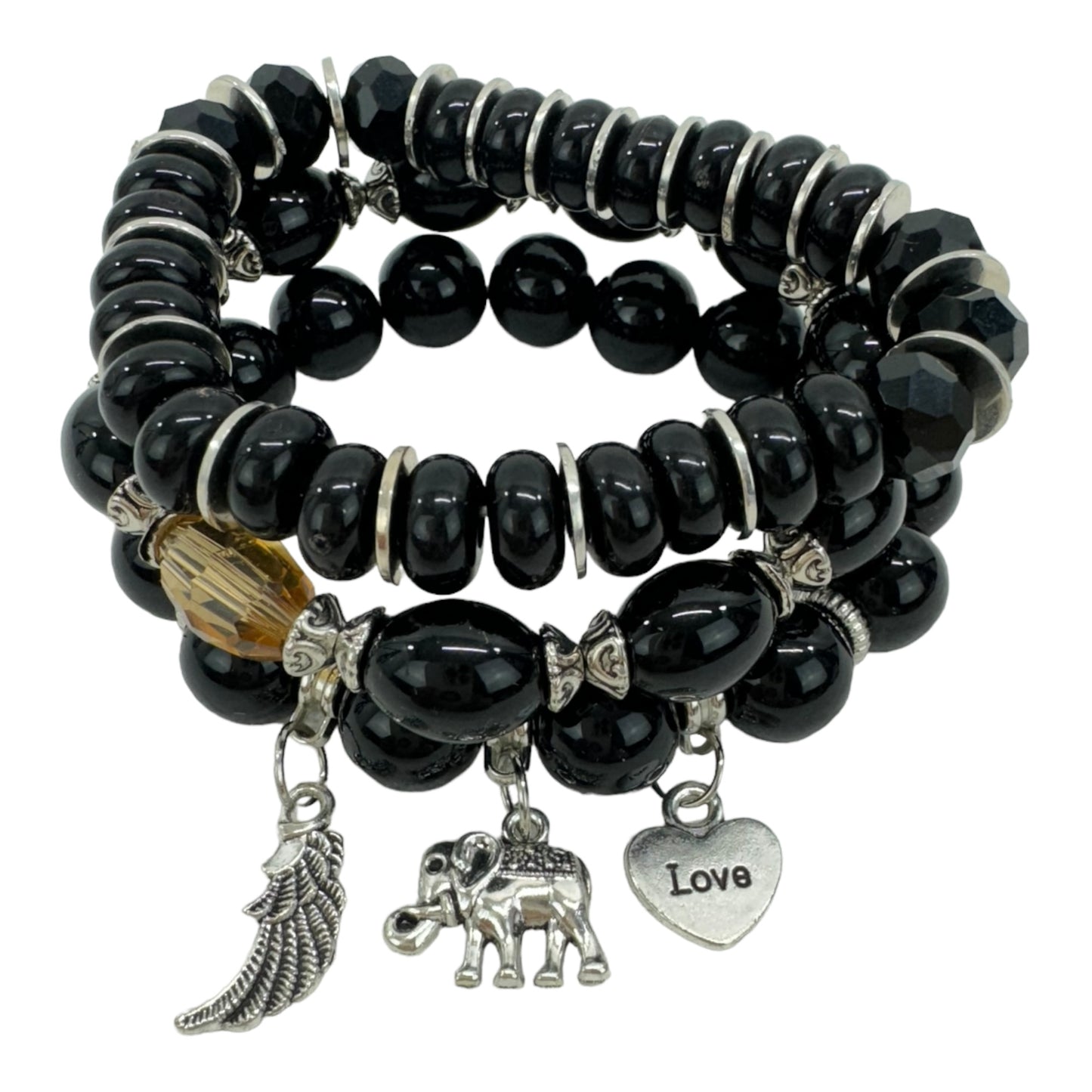 Natural Stone Elephant Charm Bracelet Set BR4228-17 (12PC)