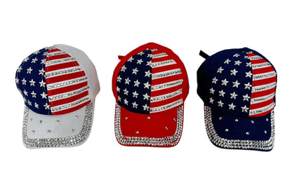 American Flag Rhinestone Studded CAP HA4418-1 (12PC)