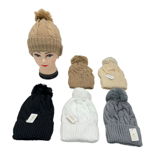 Pom Pom Knitted Beanie SS4717-21. (12PC)