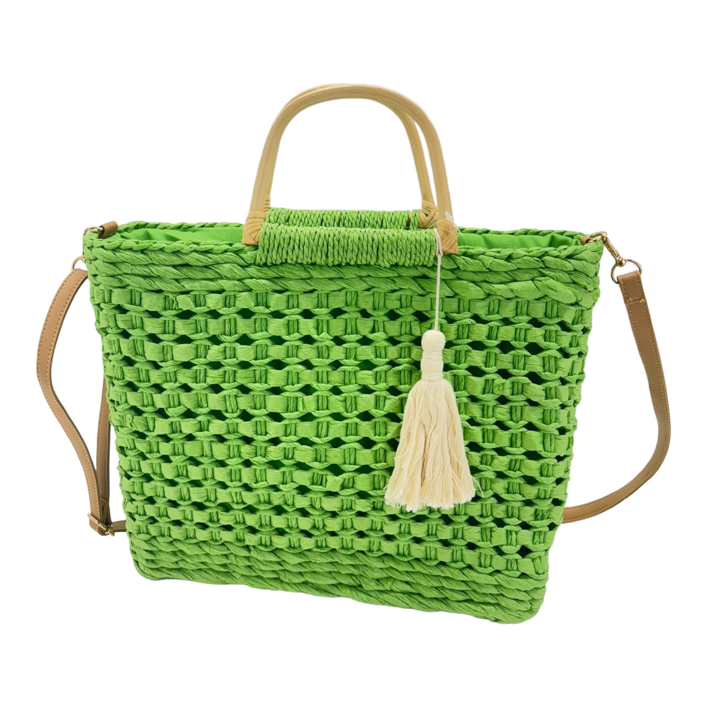 Rattan Beach Tote Shoulder Bag With Tassel BG4225-2. (1pc)