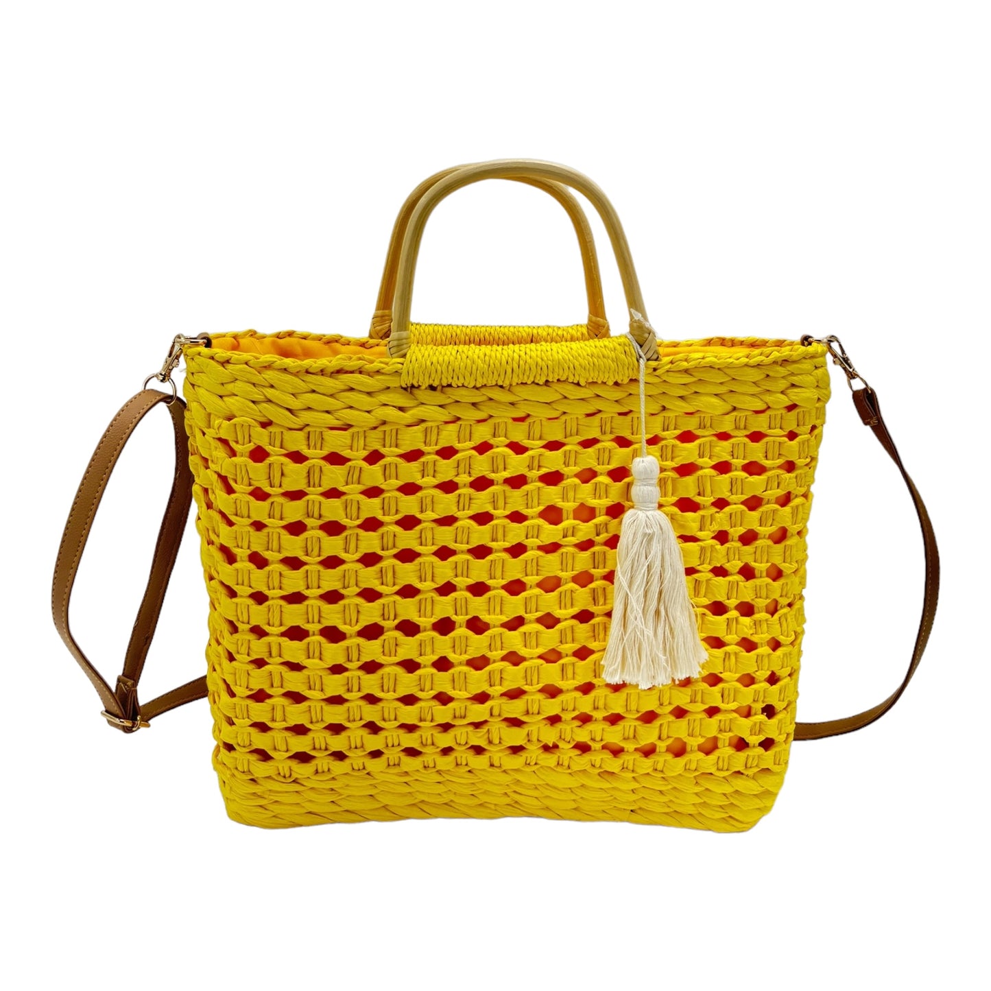 Rattan Beach Tote Shoulder Bag With Tassel BG4225-2. (1pc)