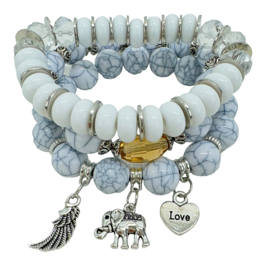 Natural Stone Elephant Charm Bracelet Set BR4228-17 (12PC)