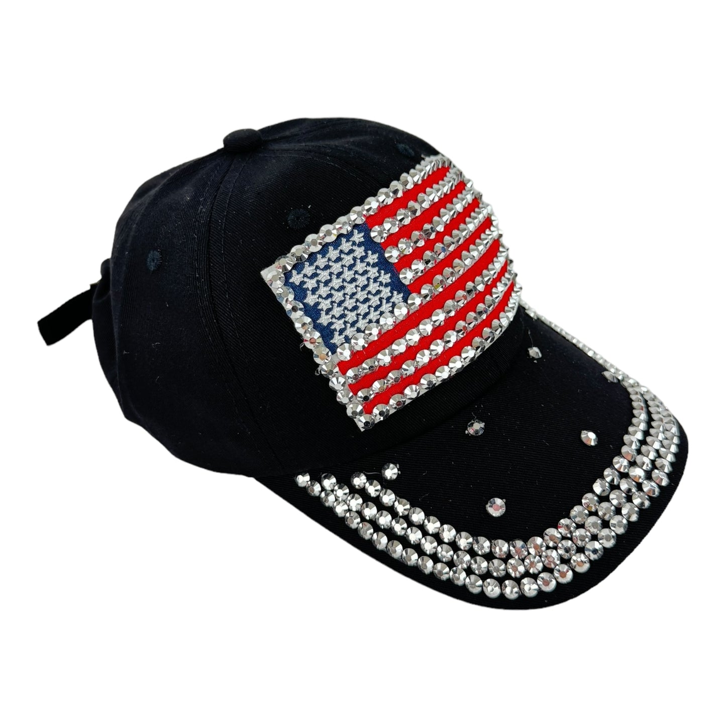 Custom American Flag Logo USA Diamond Rhinestone Baseball  Cap 4418-2 (12PC)
