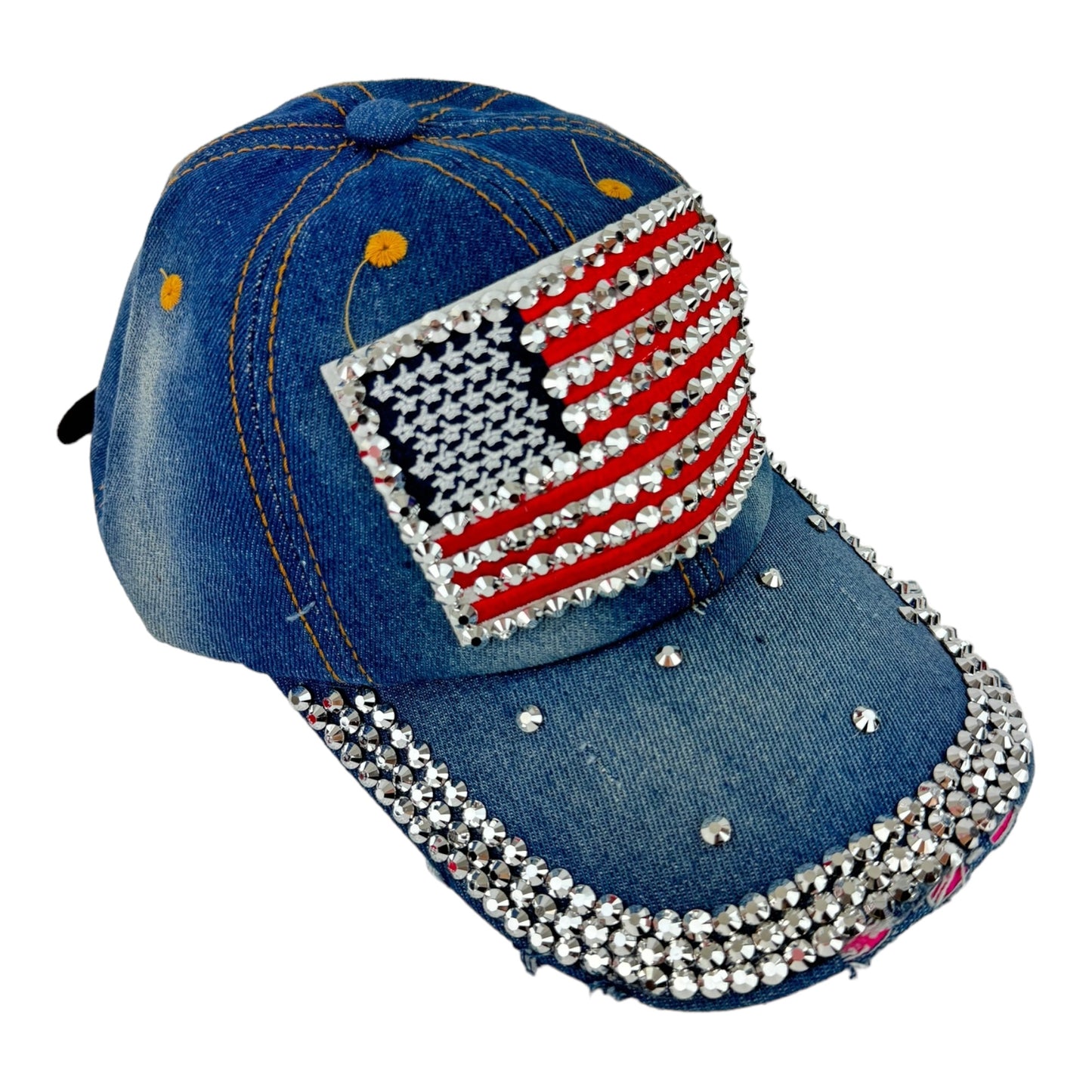 Custom American Flag Logo USA Diamond Rhinestone Baseball  Cap 4418-2 (12PC)
