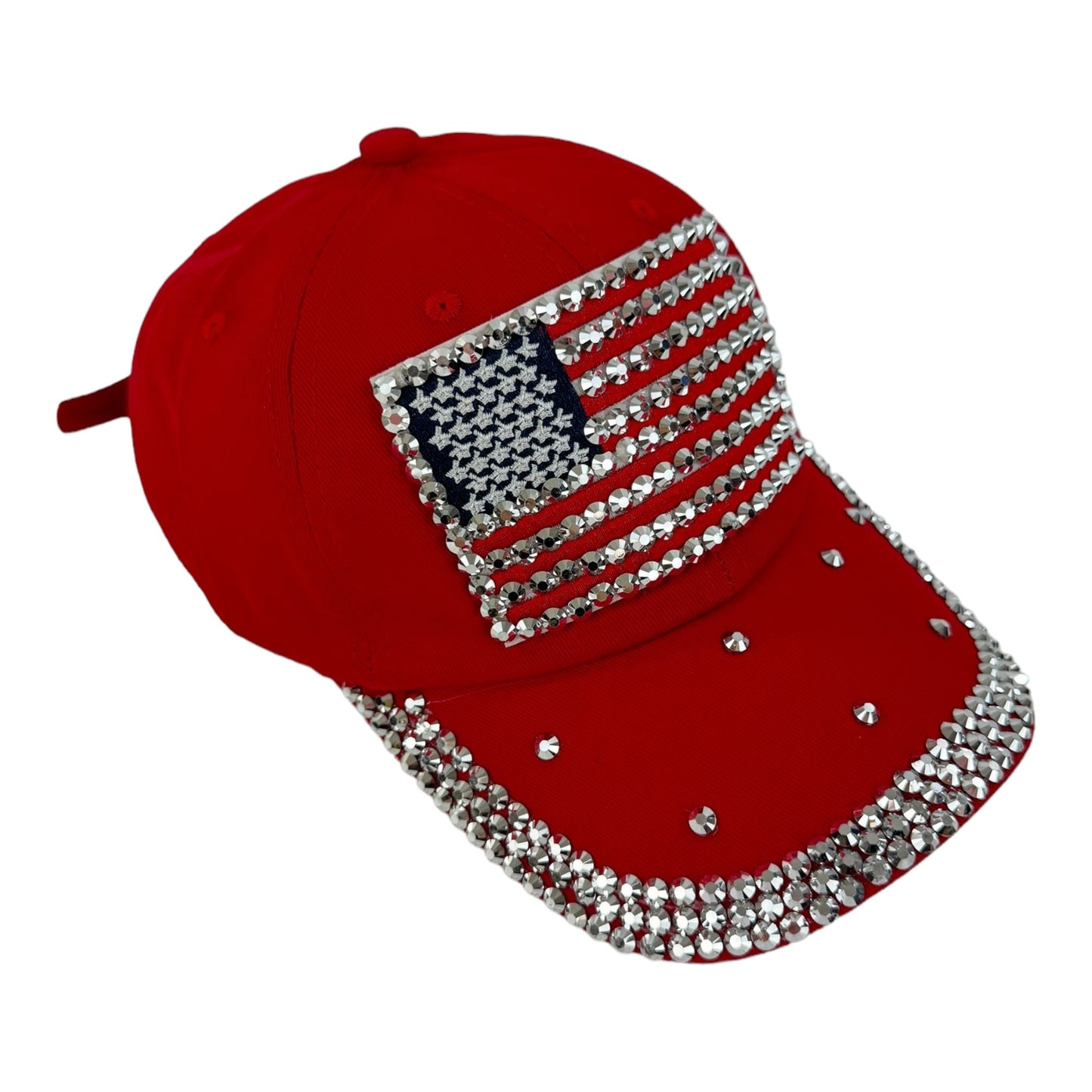 Custom American Flag Logo USA Diamond Rhinestone Baseball  Cap 4418-2 (12PC)