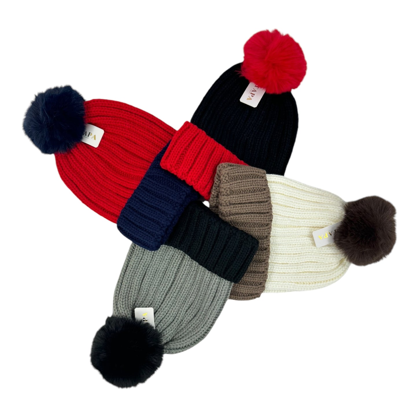 Pom Pom Two Tone Color Knitted Beanie SS4725-45 (12PC)