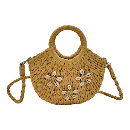 Rattan Beach Tote Shoulder Bag With Shell BG4225-9. (1pc)