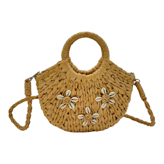 Rattan Beach Tote Shoulder Bag With Shell BG4225-9. (1pc)