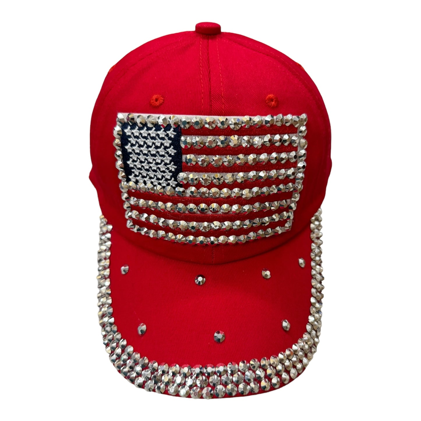 Custom American Flag Logo USA Diamond Rhinestone Baseball  Cap 4418-2 (12PC)
