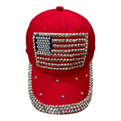 Custom American Flag Logo USA Diamond Rhinestone Baseball  Cap 4418-2 (12PC)