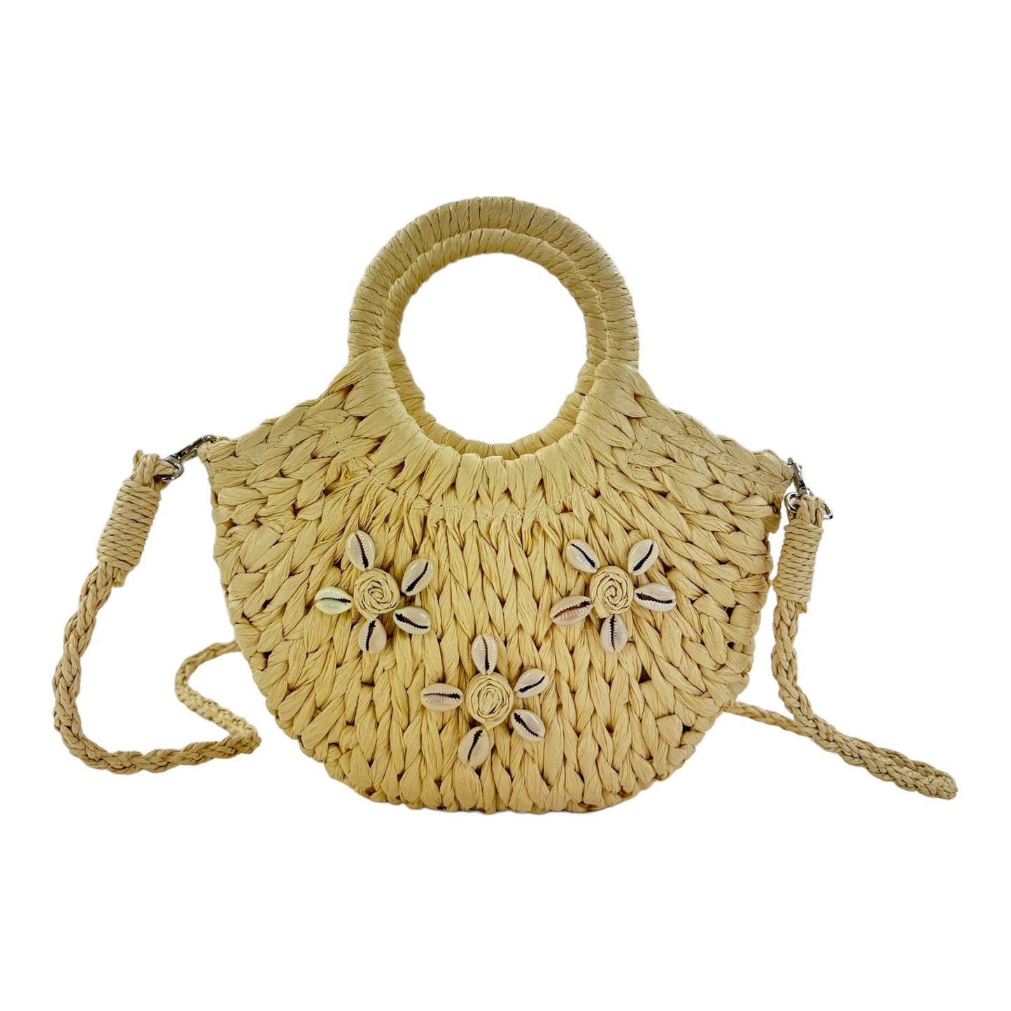 Rattan Beach Tote Shoulder Bag With Shell BG4225-9. (1pc)