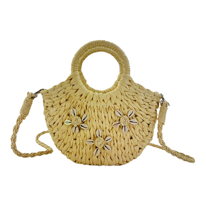 Rattan Beach Tote Shoulder Bag With Shell BG4225-9. (1pc)