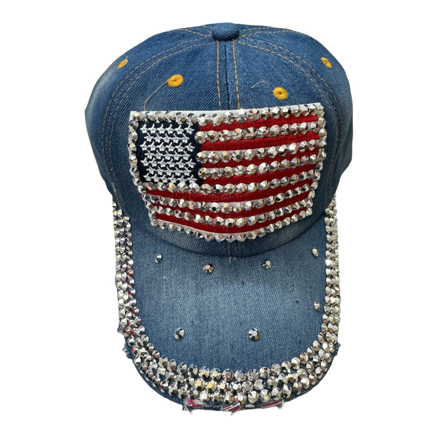 Custom American Flag Logo USA Diamond Rhinestone Baseball  Cap 4418-2 (12PC)
