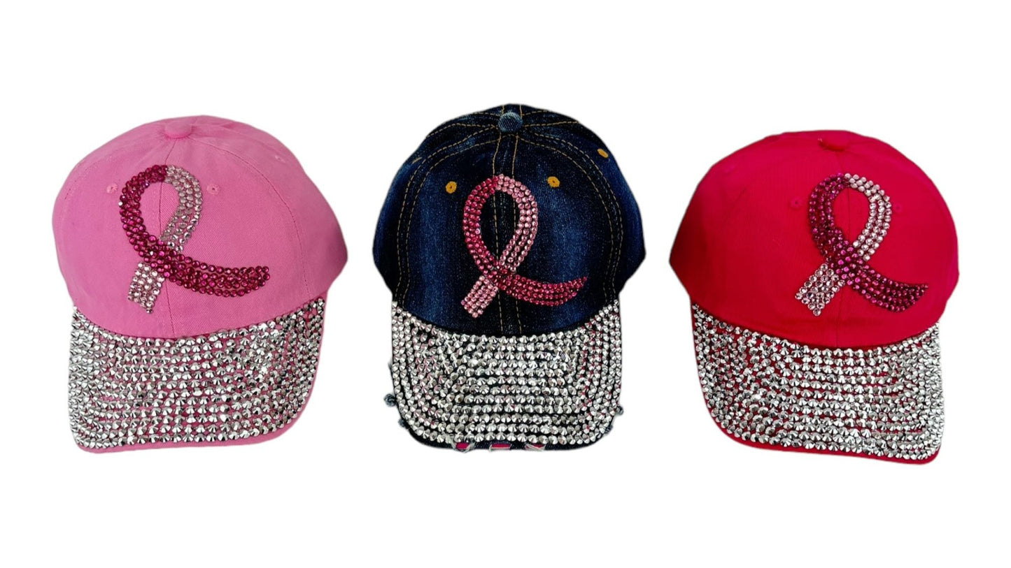Breast Cancer Crystal Bling Baseball Cap HA3801-1 (12PC)