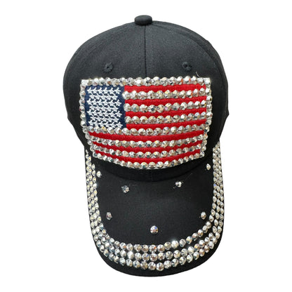 Custom American Flag Logo USA Diamond Rhinestone Baseball  Cap 4418-2 (12PC)