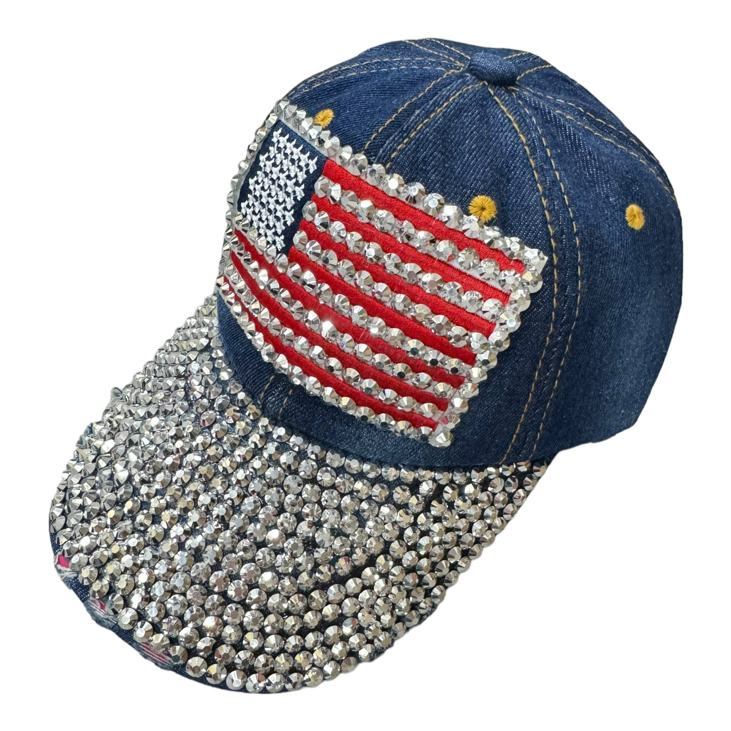 Custom American US Flag Logo USA Diamond Rhinestone Cap HA4418-3 (12PC)