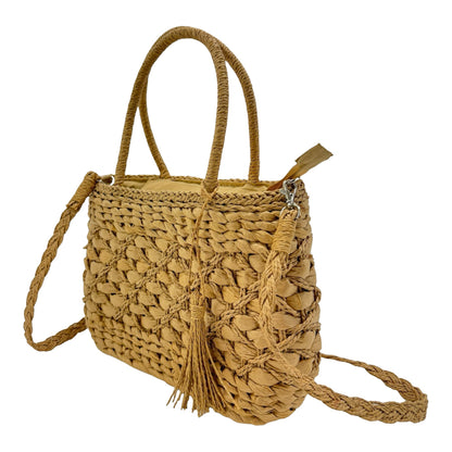 Rattan Beach Tote Shoulder Bag With Tassel BG4225-7. (1pc)