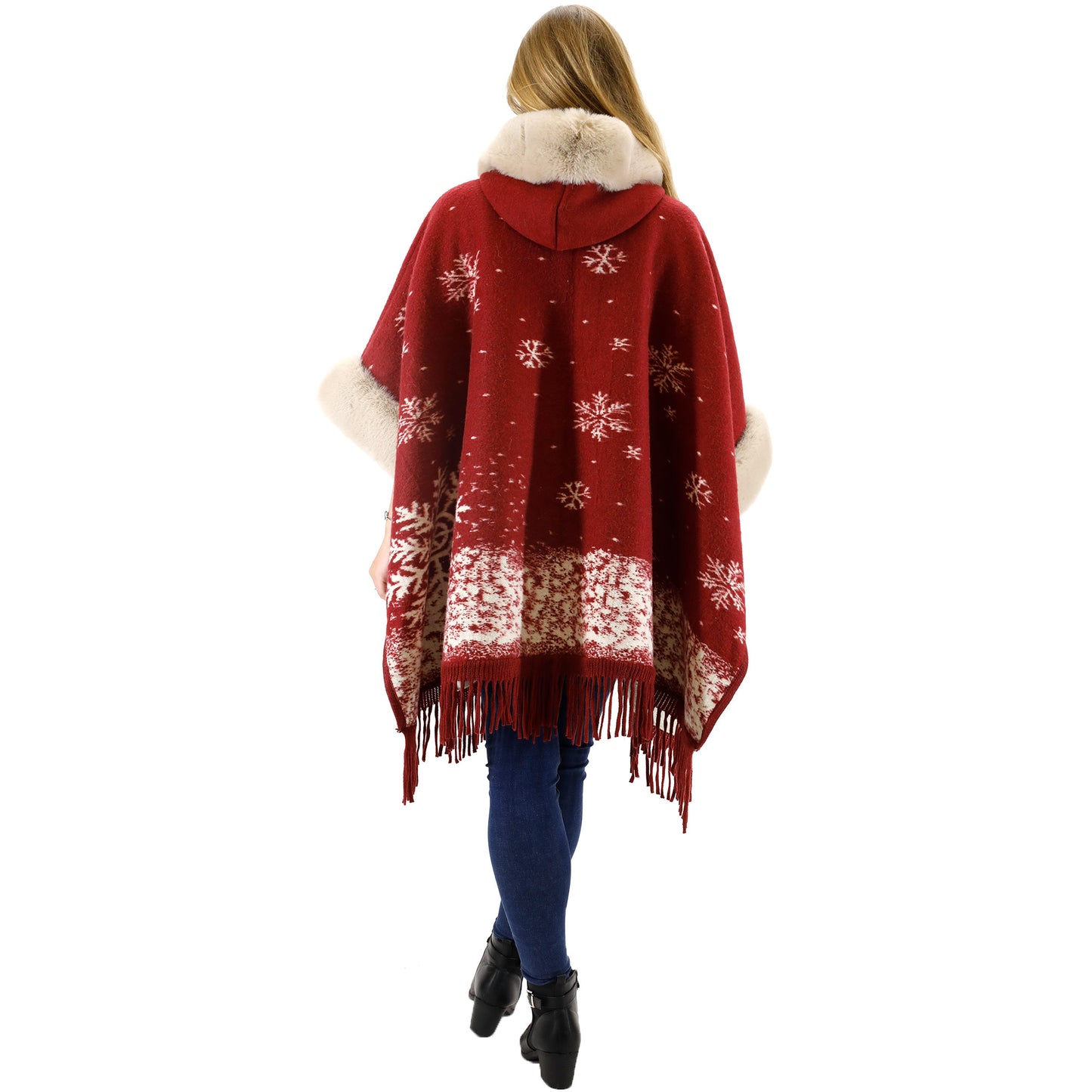 FAUX FUR SNOW PATTERN HOODIE SHAWL P3804 (3PC)