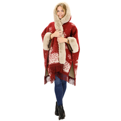 FAUX FUR SNOW PATTERN HOODIE SHAWL P3804 (3PC)