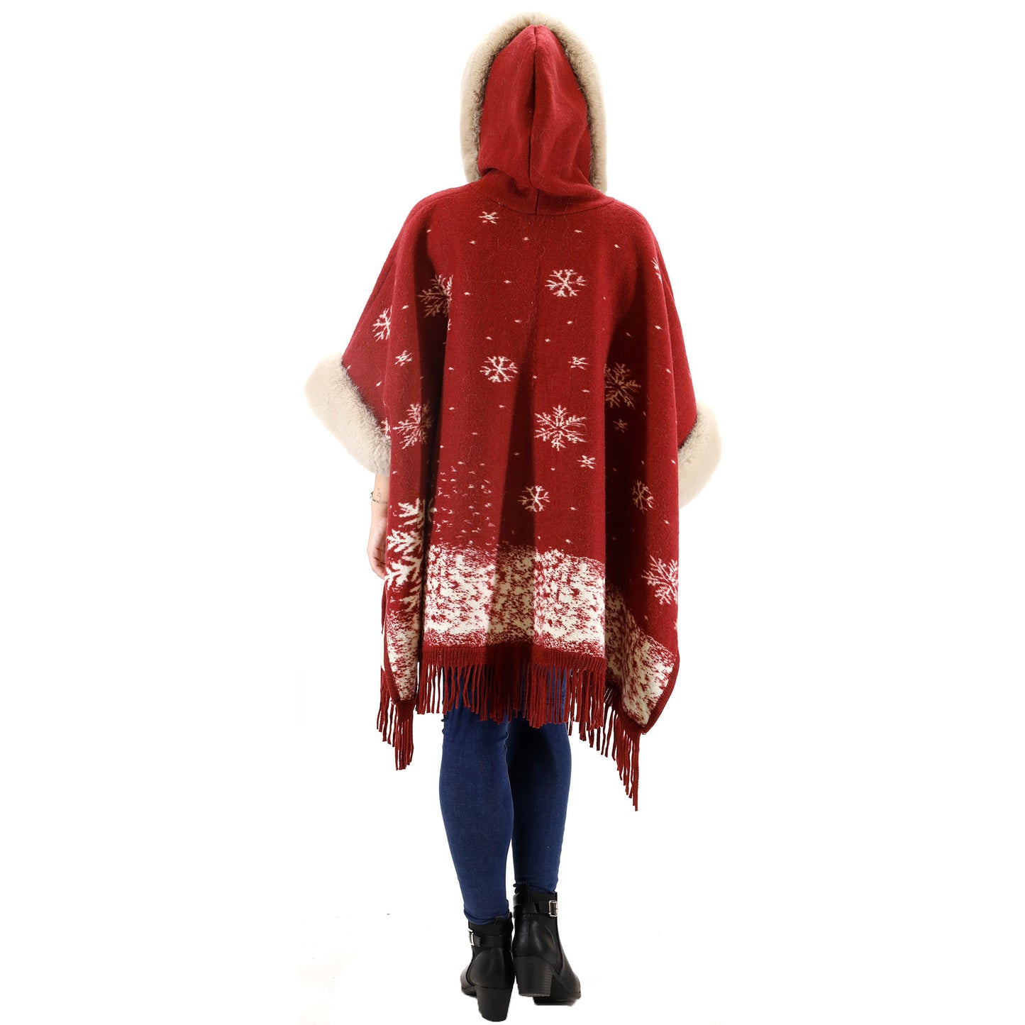 FAUX FUR SNOW PATTERN HOODIE SHAWL P3804 (3PC)