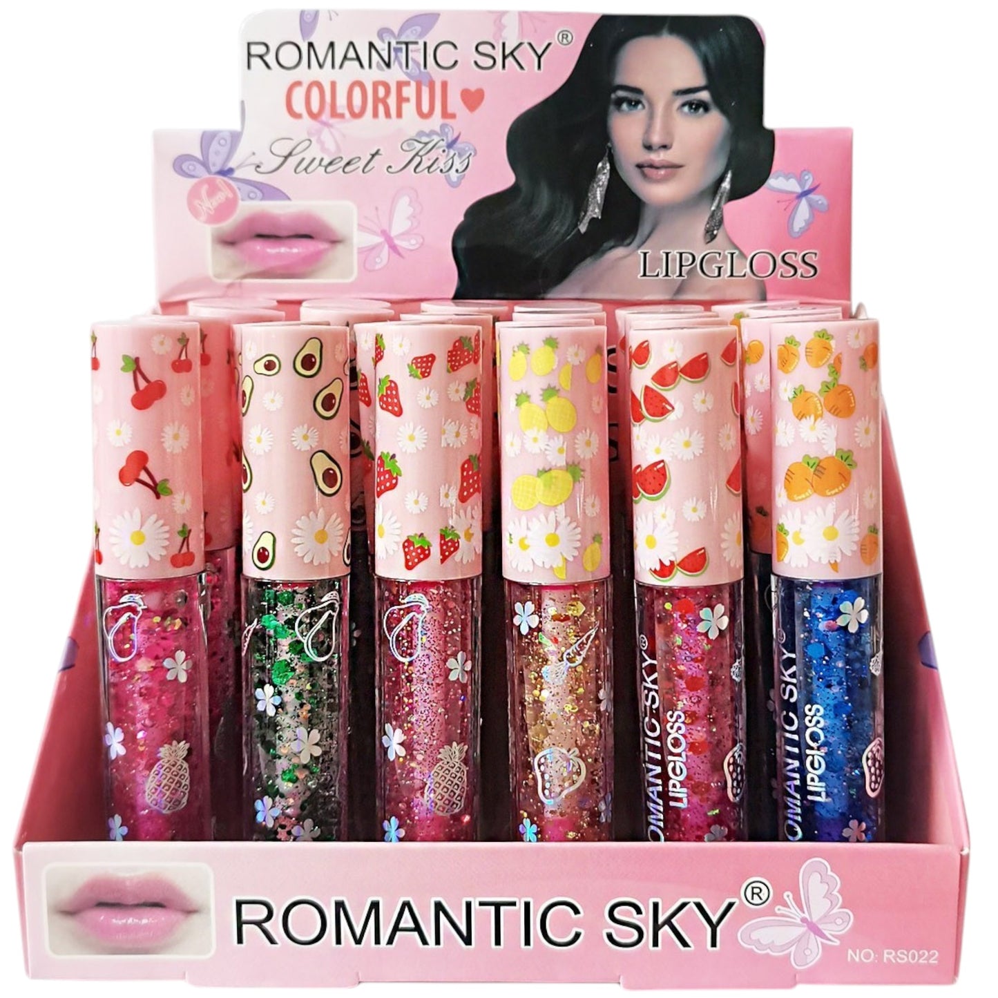Romantic Sky Glitter Lip Gloss RS022. (24PC)