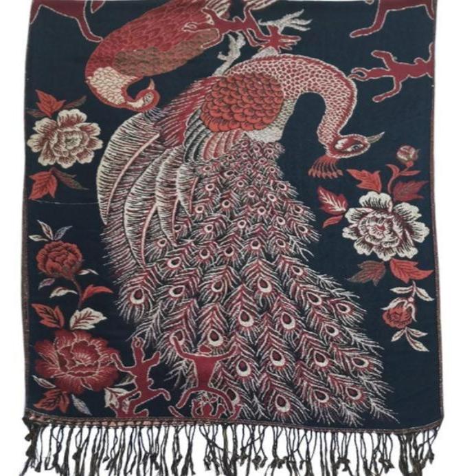 Metallic Pashmina Peacock Pattern SCF31105-11 (12PC)
