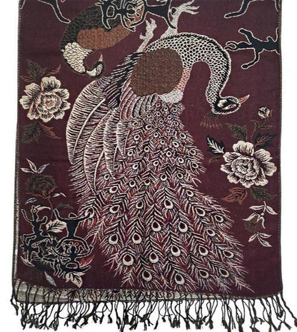 Metallic Pashmina Peacock Pattern SCF31105-11 (12PC)