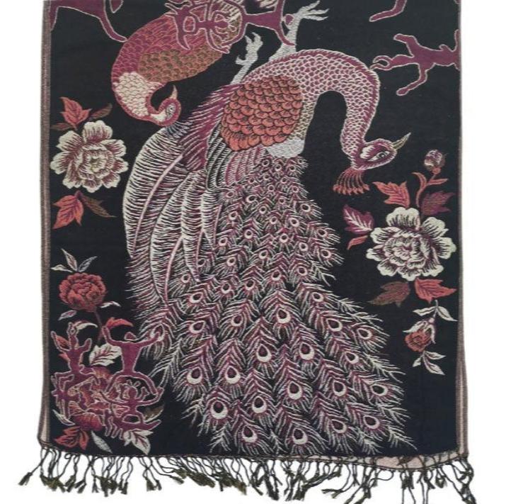 Metallic Pashmina Peacock Pattern SCF31105-11 (12PC)
