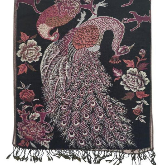 Metallic Pashmina Peacock Pattern SCF31105-11 (12PC)