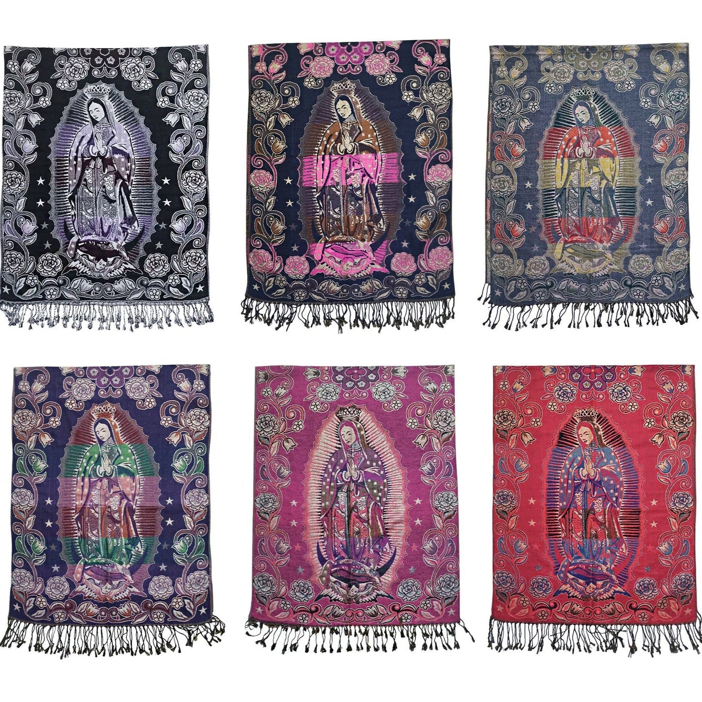 Metallic Pashmina Our Lady of Guadalupe SCF31105-14 (12PC)