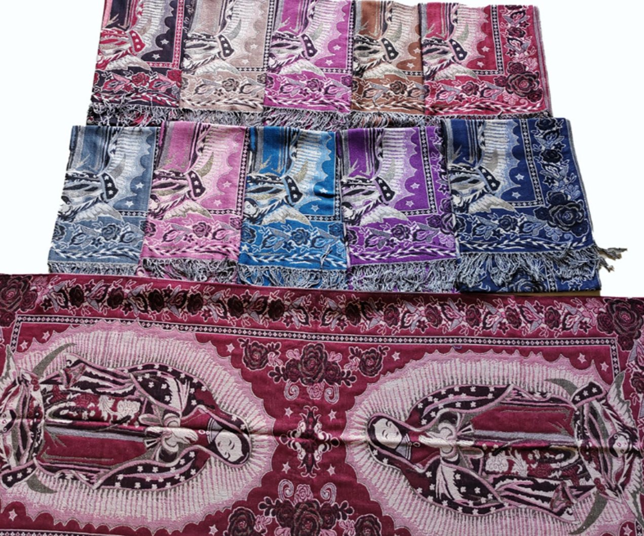 Metallic Pashmina Our Lady of Guadalupe SCF3719-28 (12PC)