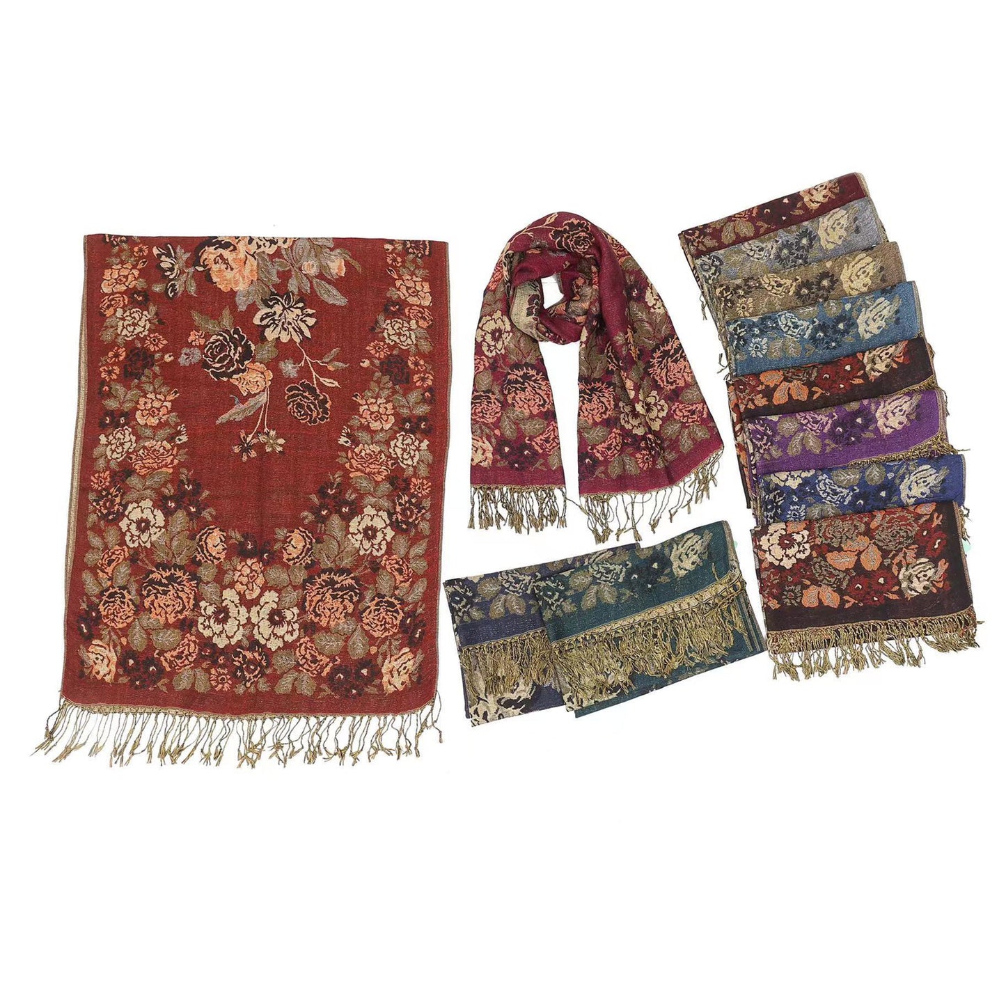 Metallic Pashmina Rose Pattern SCF3719-29 (12PC)