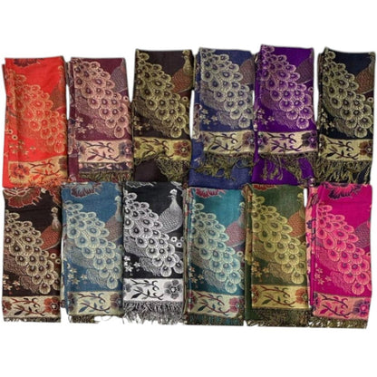 Metallic Pashmina Peacock  SCF4815-14 (12PC)