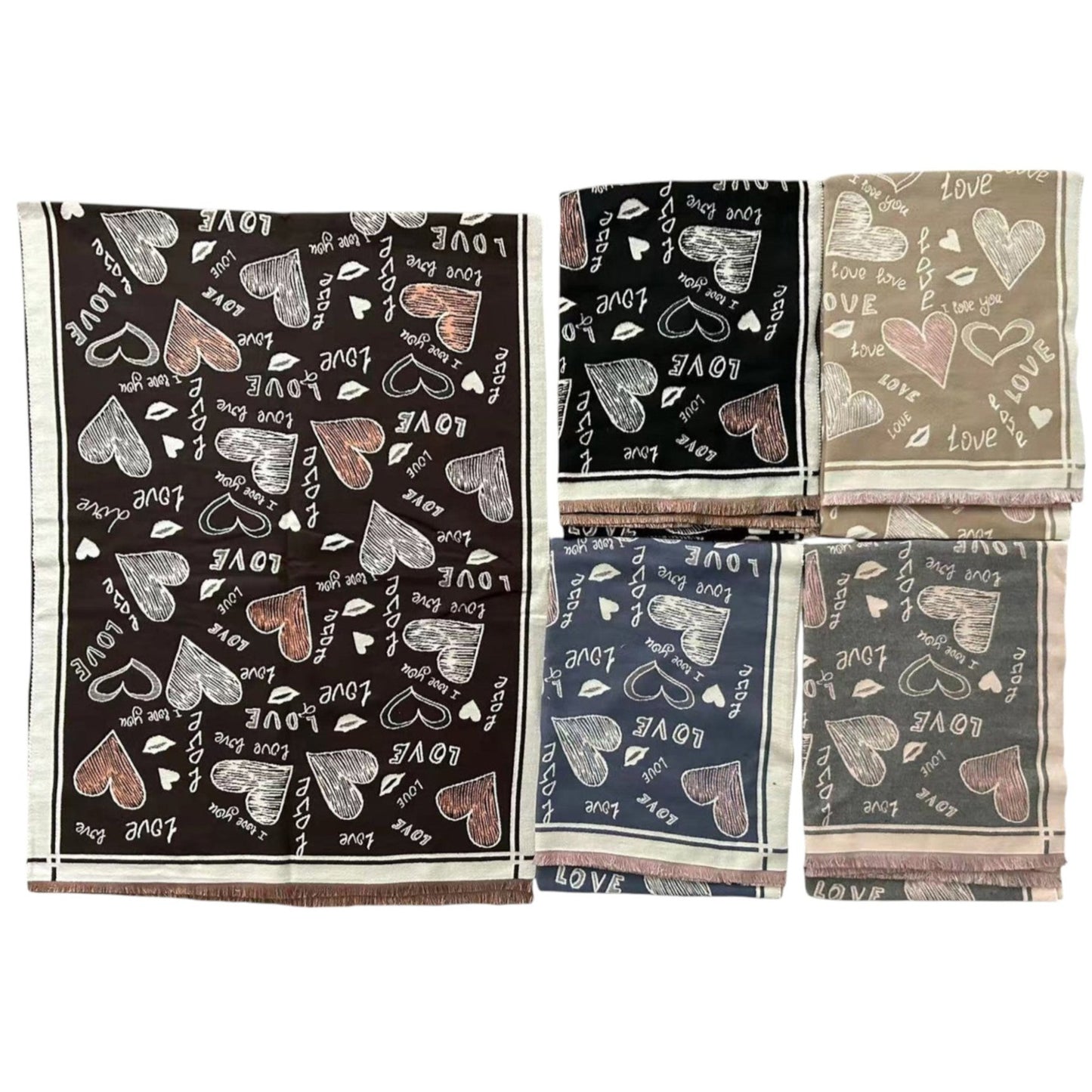 Cashmere Scarves Love N Heart Pattern SCF4827-23. (12PC)