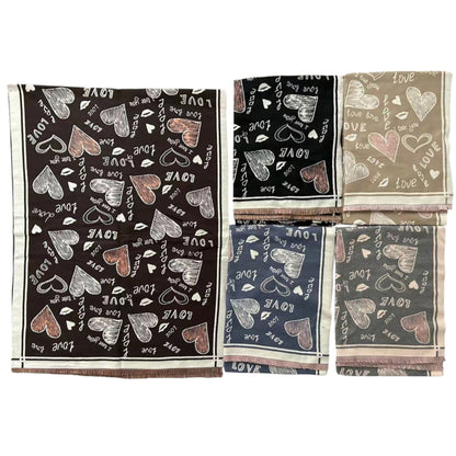 Cashmere Scarves Love N Heart Pattern SCF4827-23. (12PC)