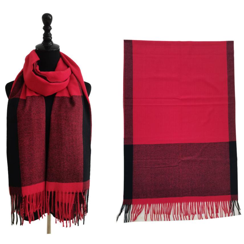 Two Tone Cashmere Feel Block Pattern Scarves SCF6560 (12PC)