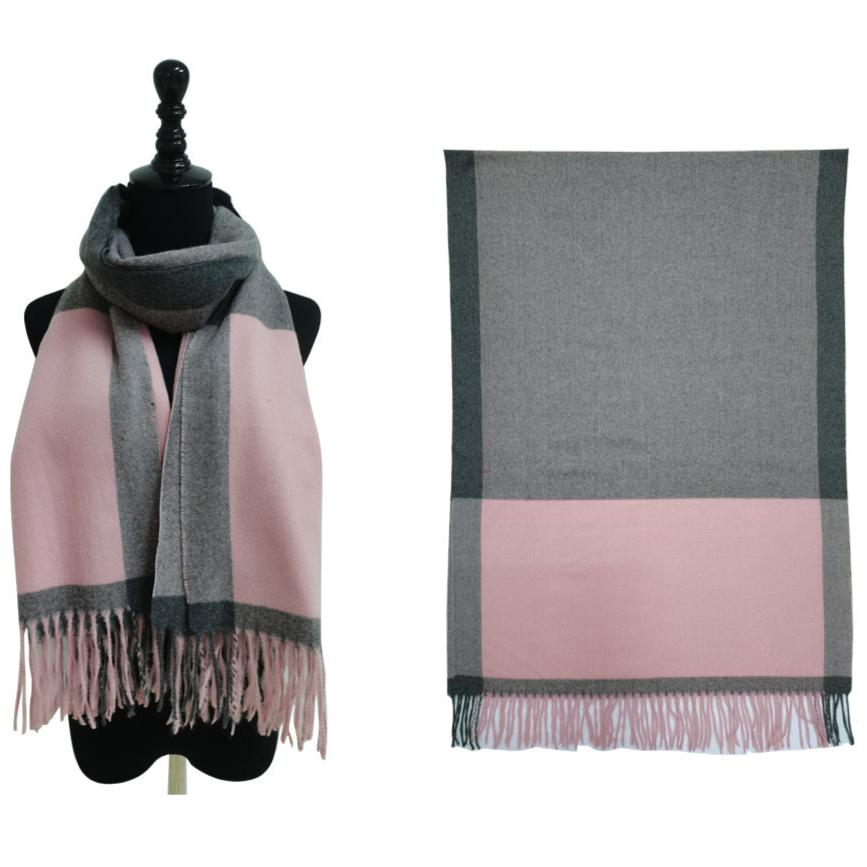 Two Tone Cashmere Feel Block Pattern Scarves SCF6560 (12PC)