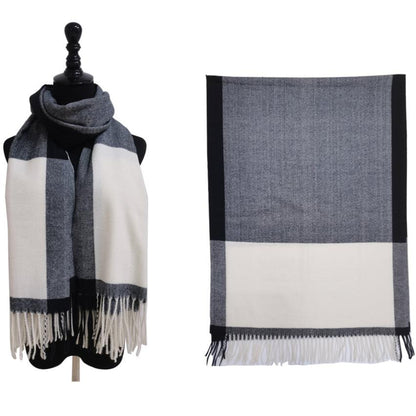 Two Tone Cashmere Feel Block Pattern Scarves SCF6560 (12PC)