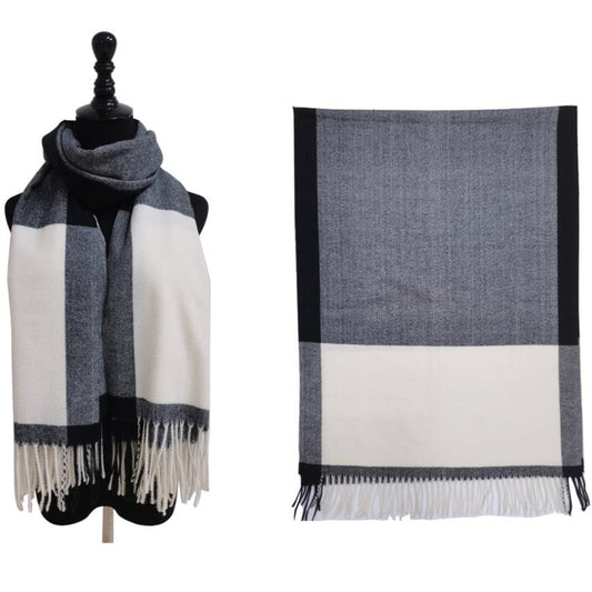 Two Tone Cashmere Feel Block Pattern Scarves SCF6560 (12PC)
