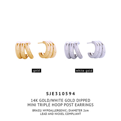 14K Gold Dipped Mini Triple Hoop Post Earring SJE310594 (6PC)