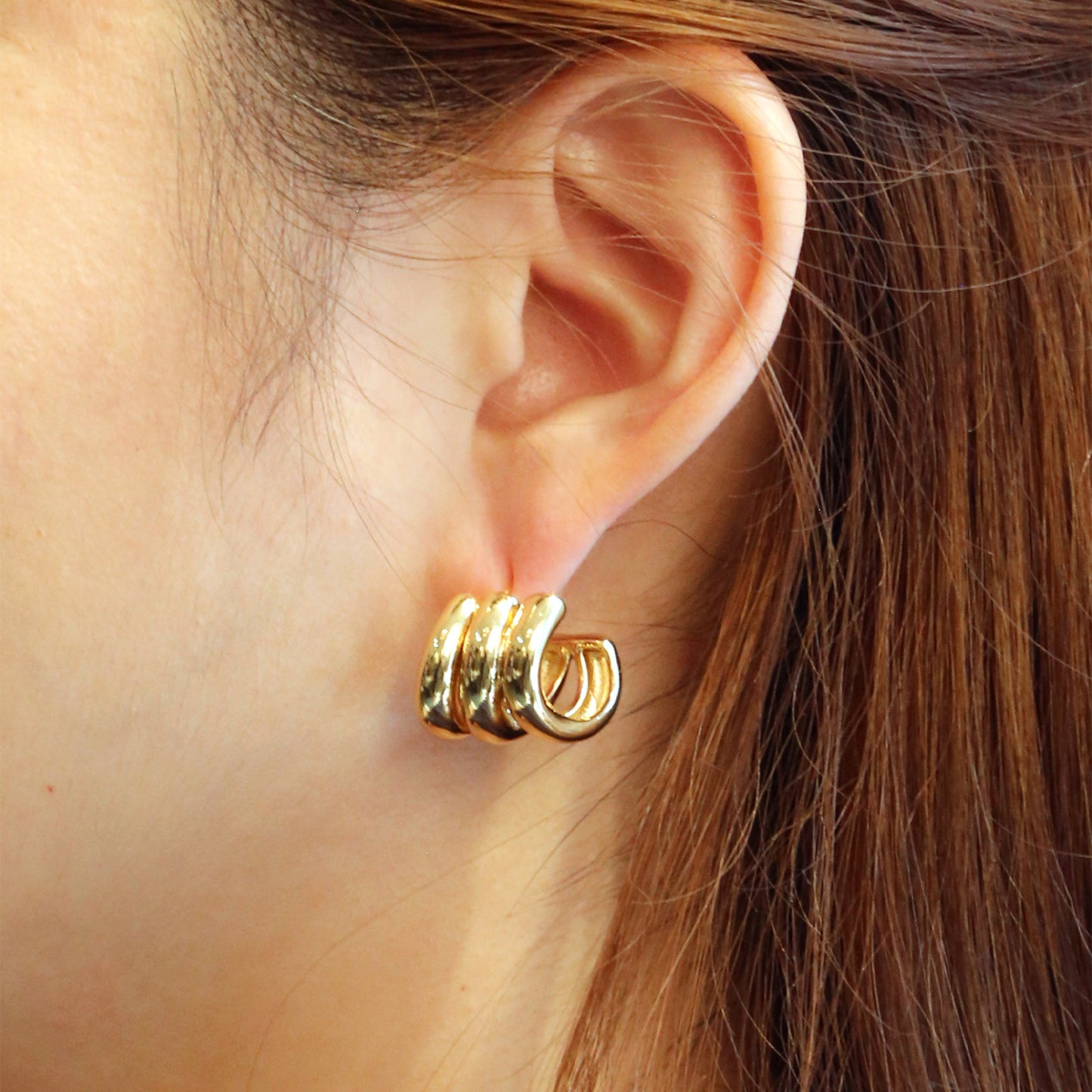 14K Gold Dipped Mini Triple Hoop Post Earring SJE310594 (6PC)