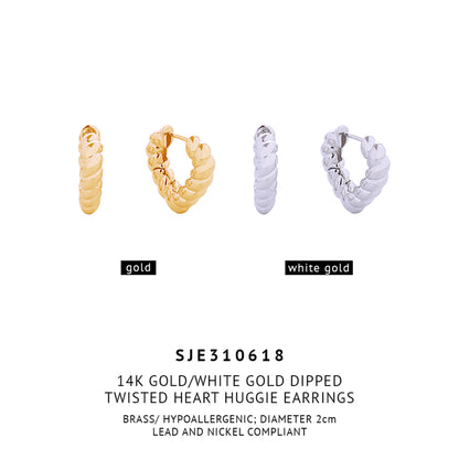 14K Gold Dipped Twisted Heart Huggie Earring SJE310618 (6PC)